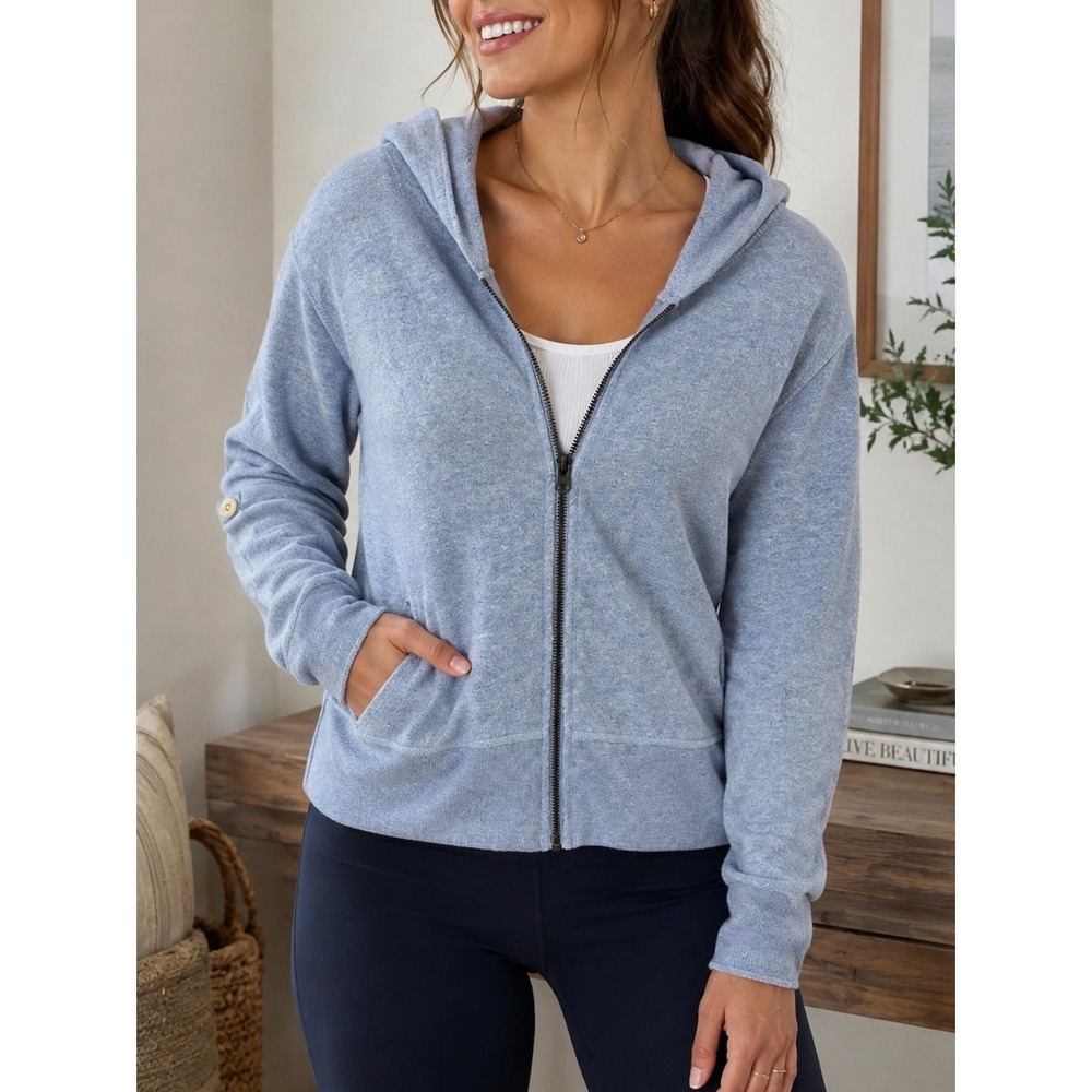 Converse One Star Womens Light Blue Full Zip 100% Cotton French Terry Hoodie M
